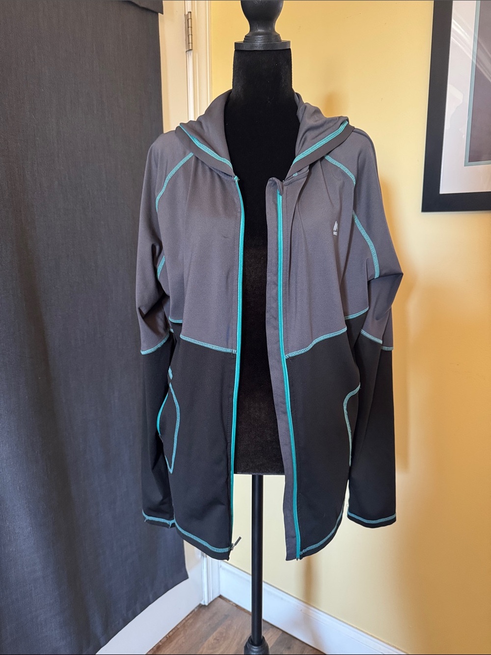 RBX Gray and Black Hooded Jacket with Teal Trim